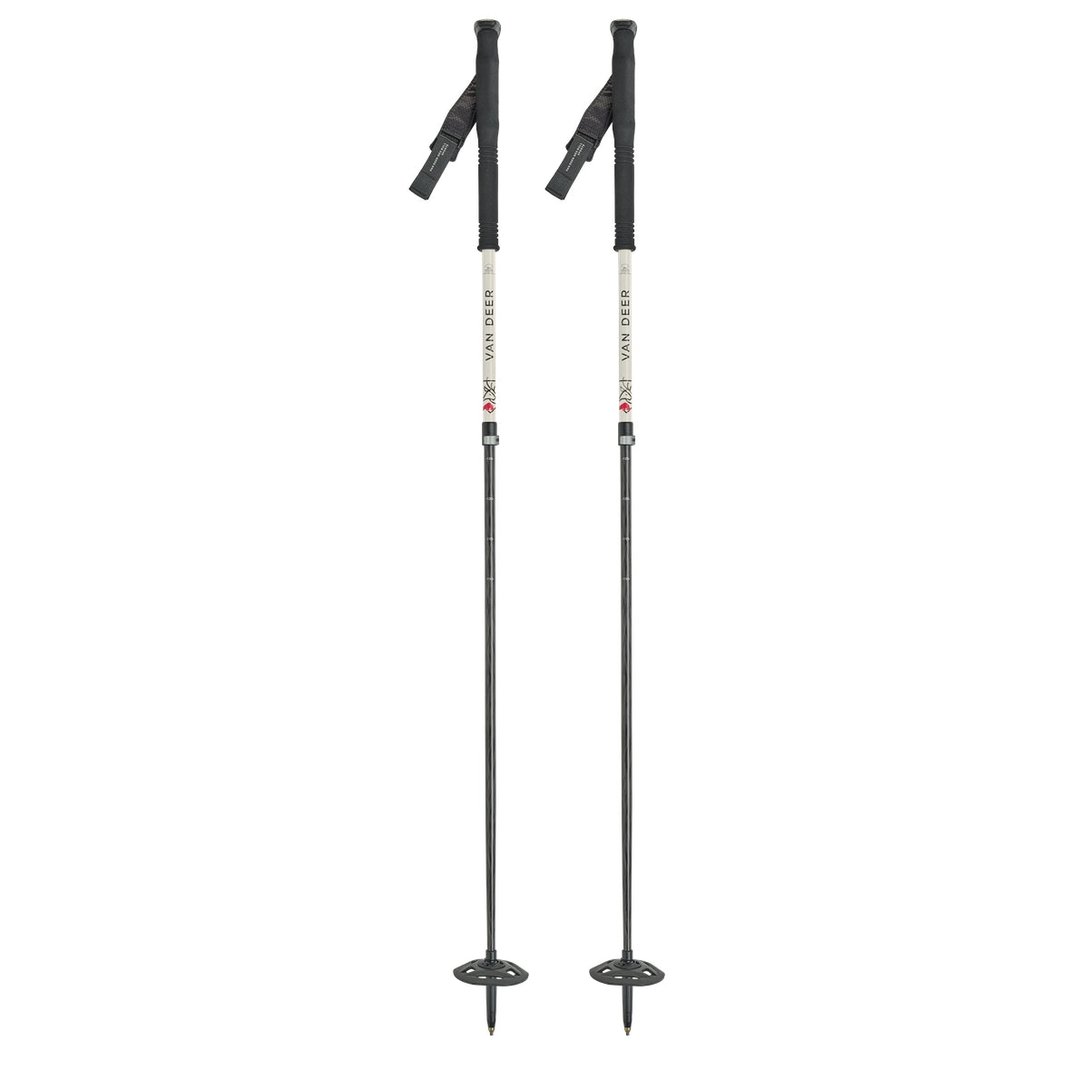 VAN DEER Free Carbon adjustable ski poles 2026/27 in off-white and black, with deep-snow baskets